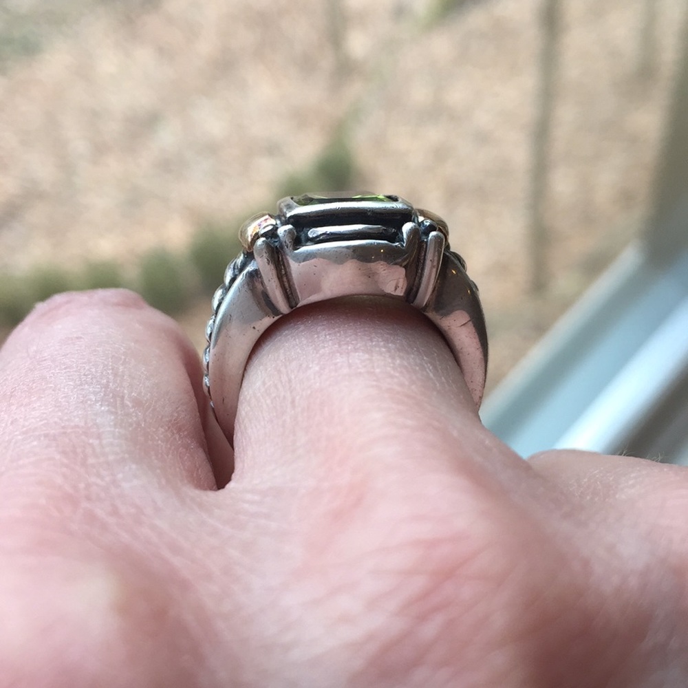 Sterling Silver And Solid 14k Peridot Ring - image 3
